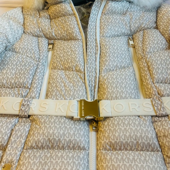 Michael Kors Monogrammed Puffer Jacket with Fur Hood - Picture 2 of 13